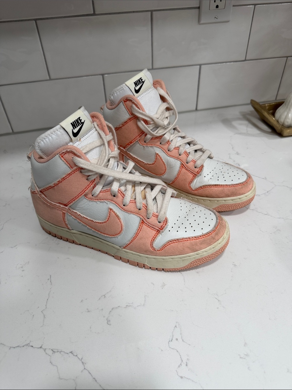 Nike Women’s High-Top Sneakers in White and Peach